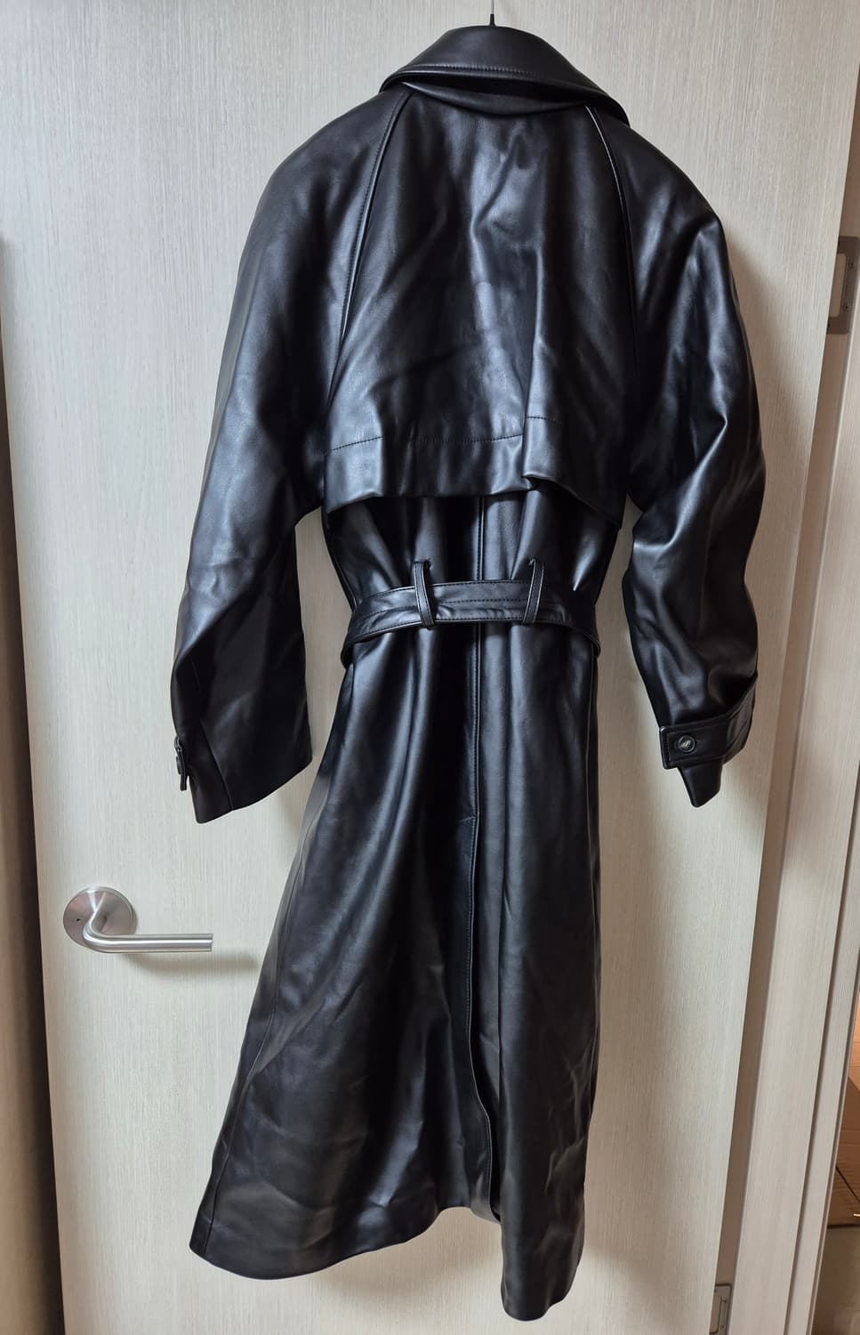 커렌트 블랙 레더 롱 트렌치 코트 가죽코트 상품이미지4