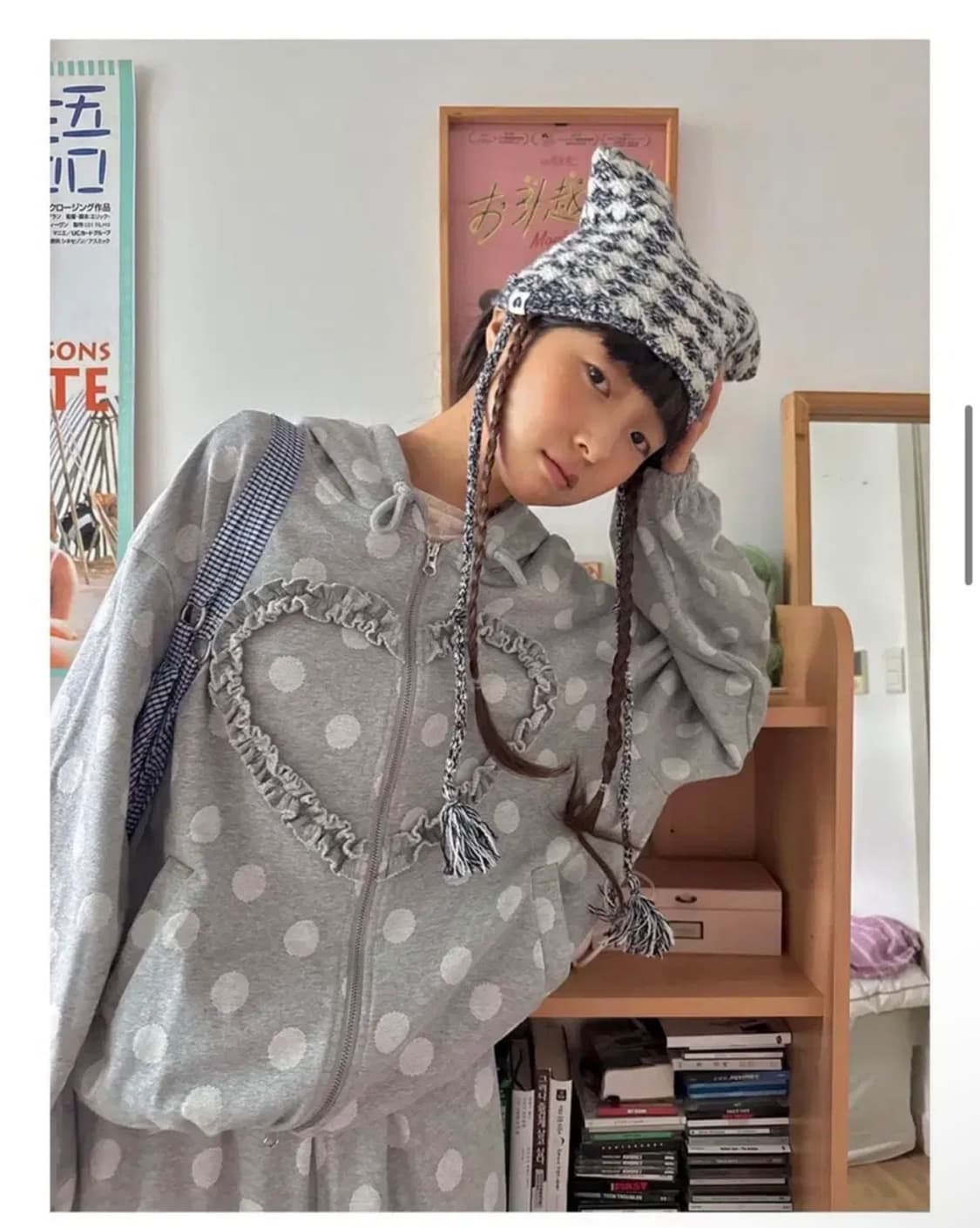 펀프롬펀 프릴 하트 후디 도트 그레이 상품이미지2