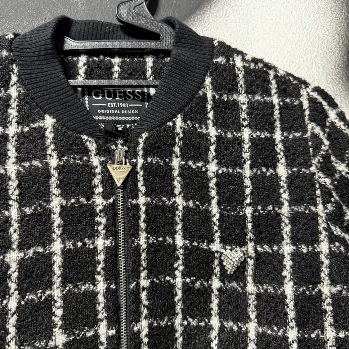 새상품 게스 아가일 패턴 트위드 집업 블루종 자켓 상품이미지3