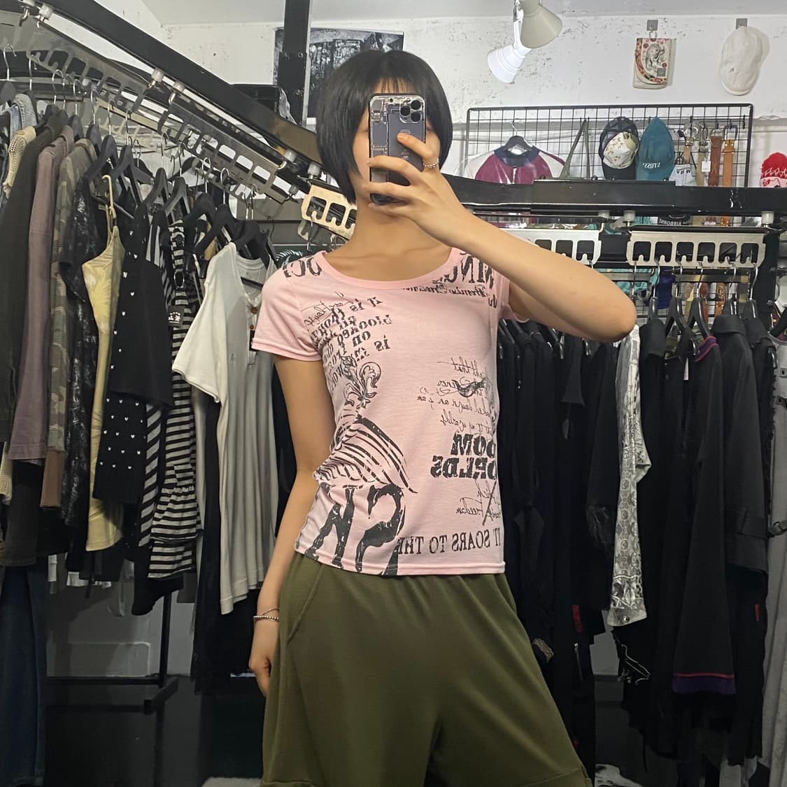 Japanese vtg 시스루 날개 디테일 펑크 반팔 티셔츠 상품이미지9