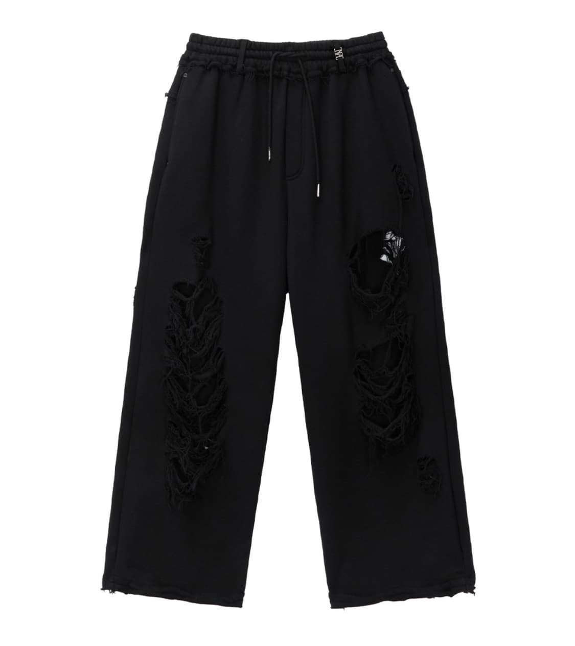 트리밍버드 스크래치 데미지 와이드 스웻 팬츠 블랙 상품이미지1