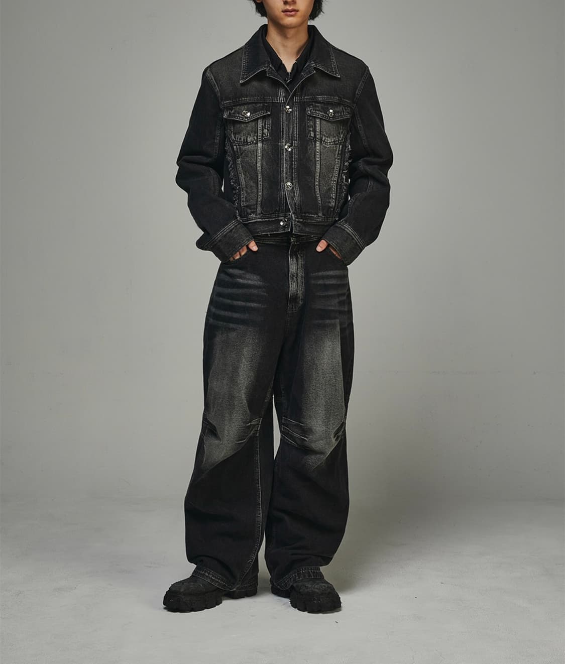 BLR 비엘알 더블 트라이던트 워싱 와이드 데님 팬츠 바지 S 상품이미지5