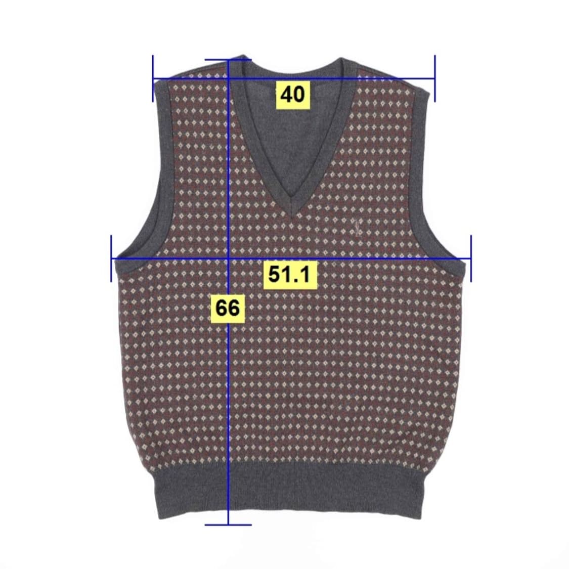 95 입생로랑 빈티지 땡땡이 체크 브이넥 니트 4279 상품이미지6