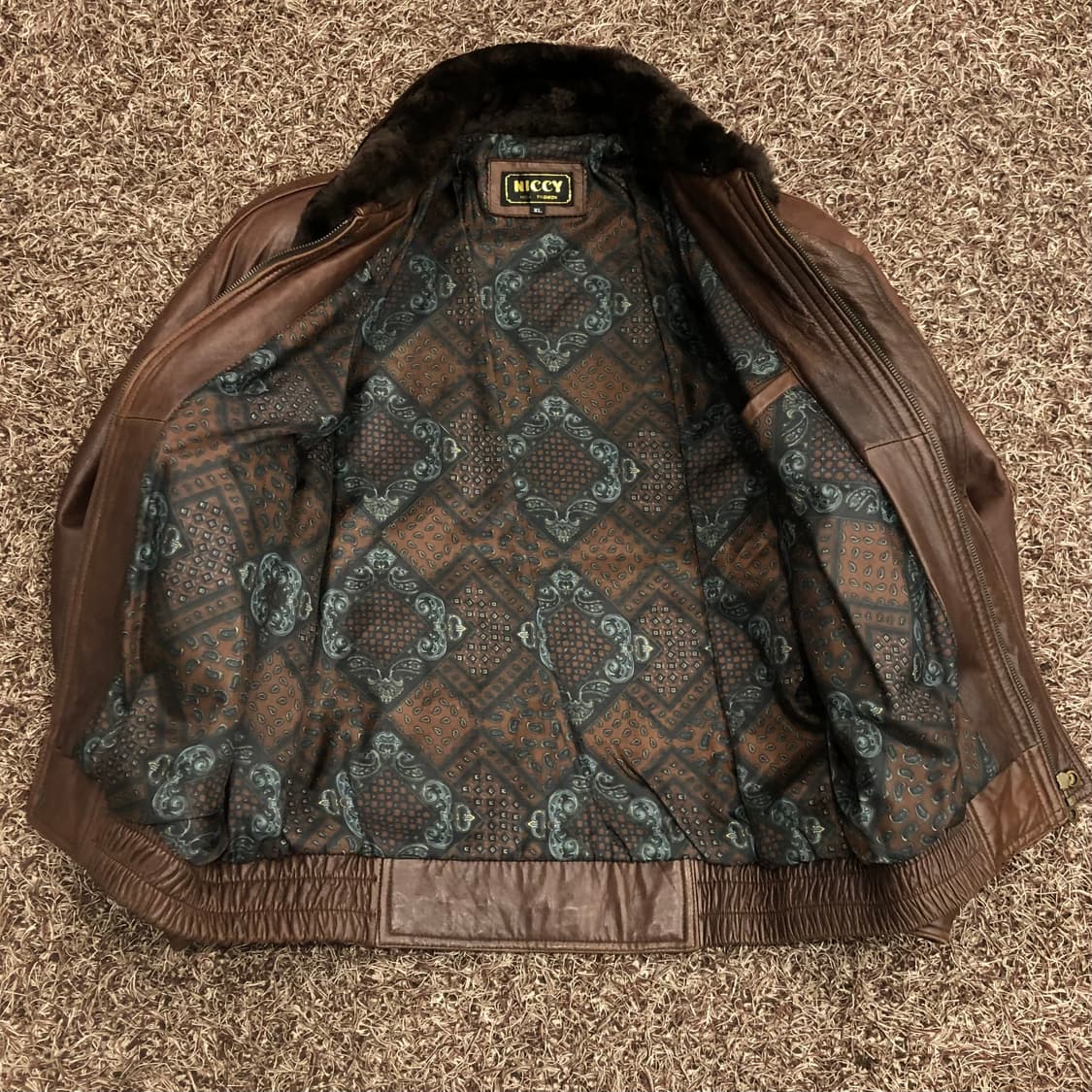 빈티지 양가죽 봄버 브라운 레더 가죽 자켓 퍼 카라 탈부착 상품이미지1