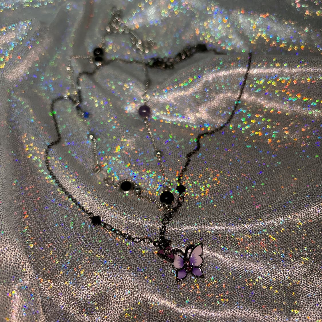 빈티지 안나수이 퍼플 나비 목걸이 + 레이어드용 목걸이 세트 상품이미지3