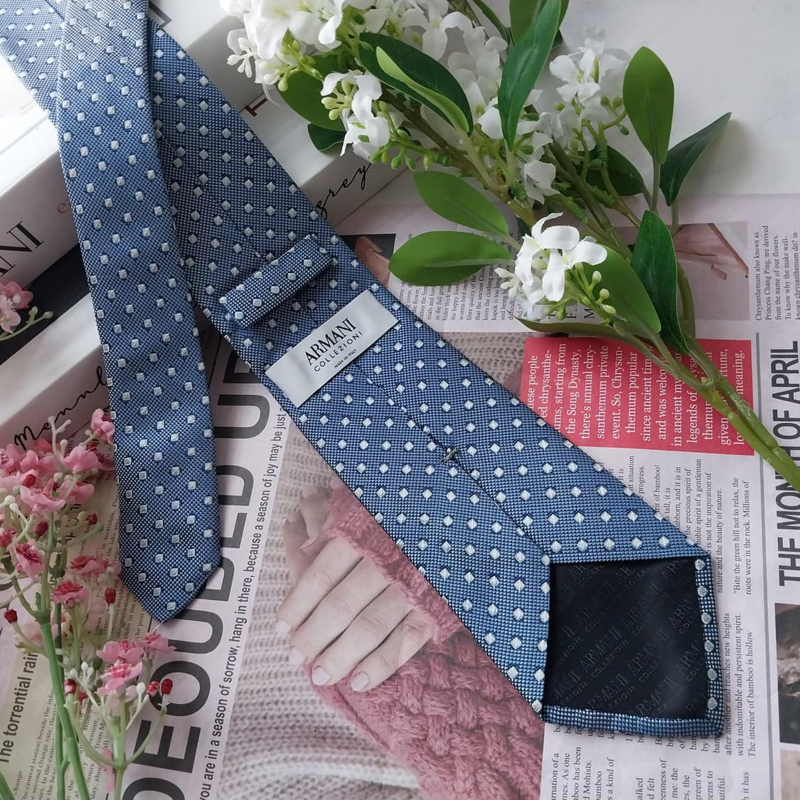 아르마니 꼴레지오니 실크 블루 도트 넥타이 7.6cm A+등급 K1689 상품이미지6