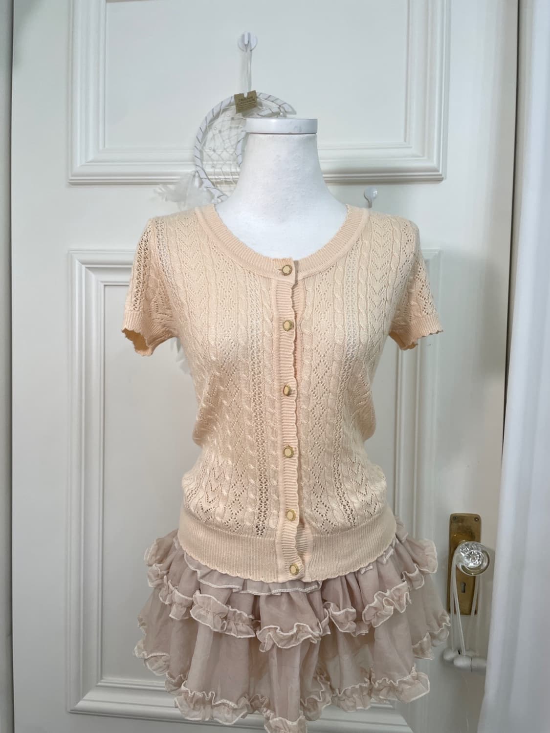 coral crochet half knit cardogan(size-S) 상품이미지5