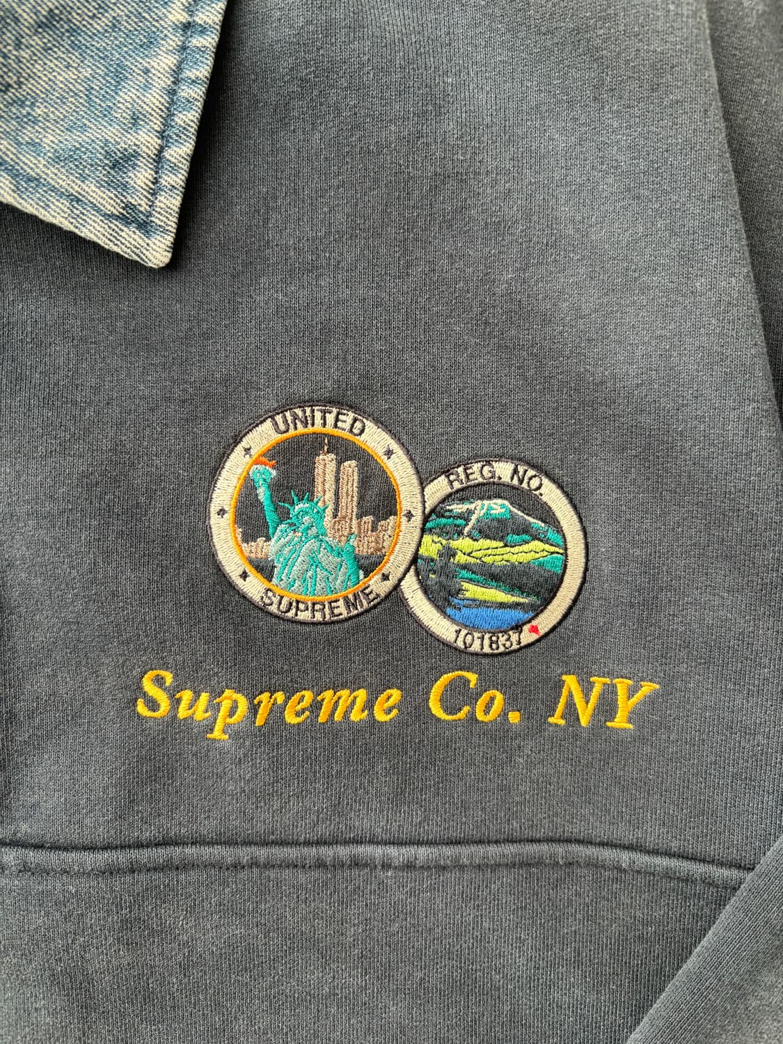 [M] 슈프림 데님 칼라 하프 집 스웨트셔츠 네이비 - 23SS 상품이미지5