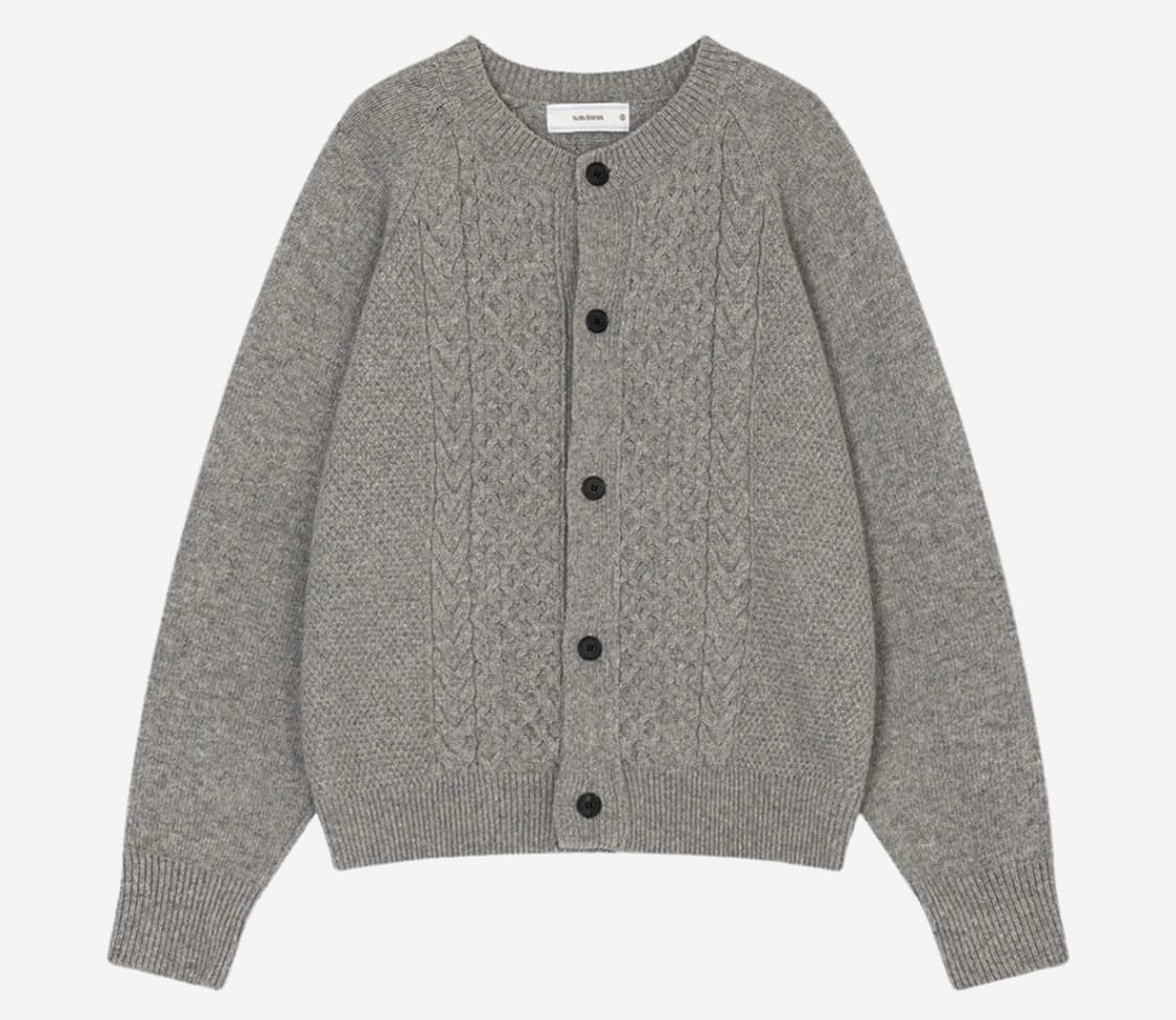 웨이비니스 더블텍스쳐 라운드넥 가디건 미스트그레이2  상품이미지3