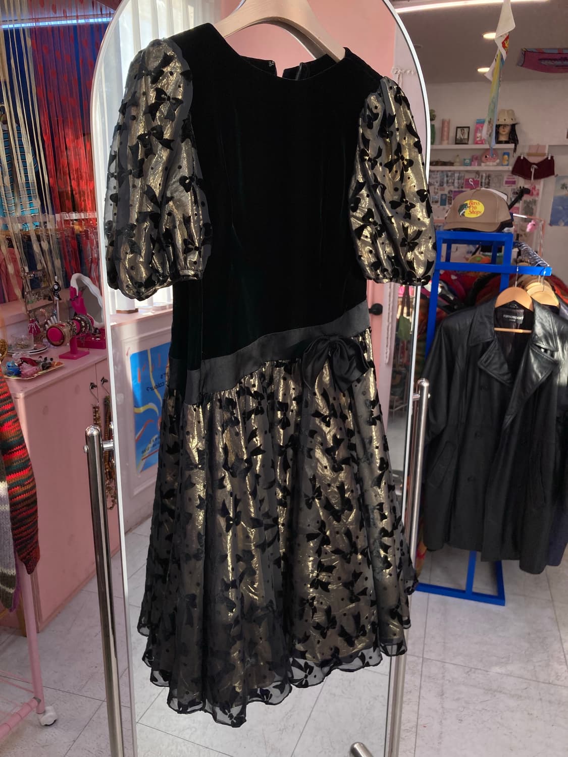 블랙 벨벳 리본 퍼프 원피스 상품이미지1