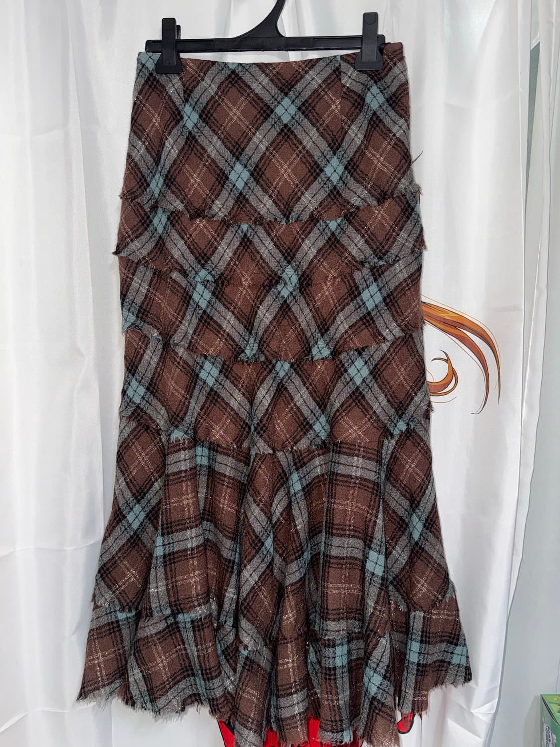 울 100 머메이드 체크 모리 롱 스커트 상품이미지1