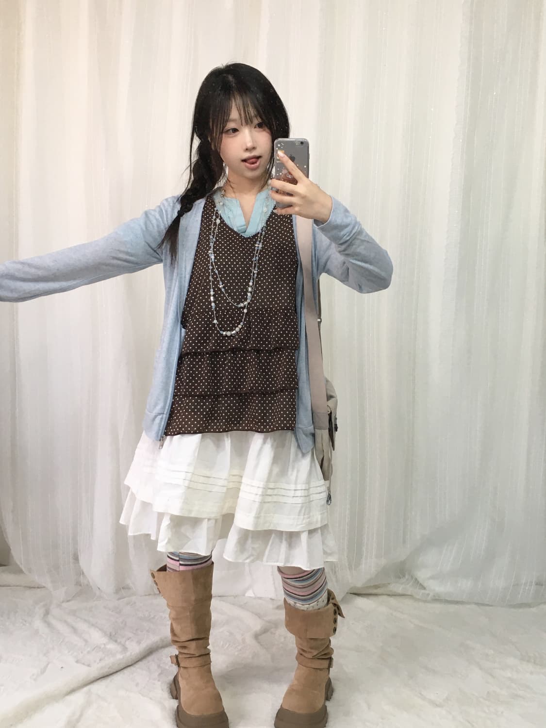 빈티지 소라 브라운 도트 코디세트 상품이미지2