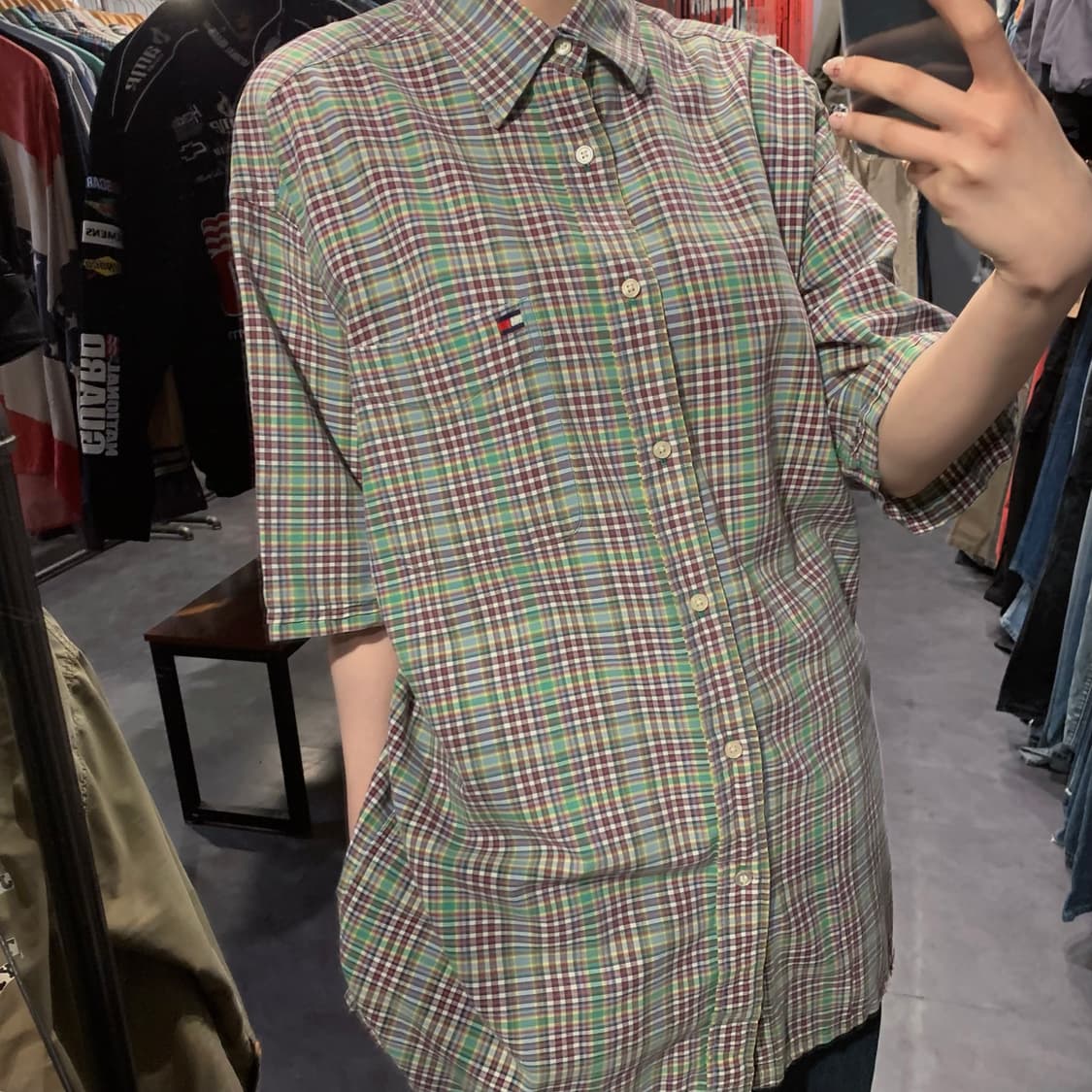 [IM] 타미힐피거 체크 반팔 셔츠 그린 상품이미지4