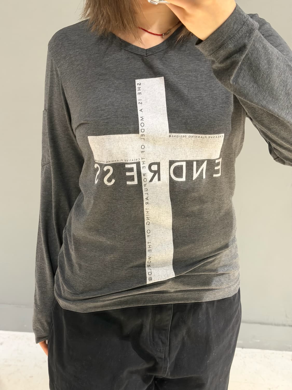 cross printing arm pocket long sleeve 상품이미지4