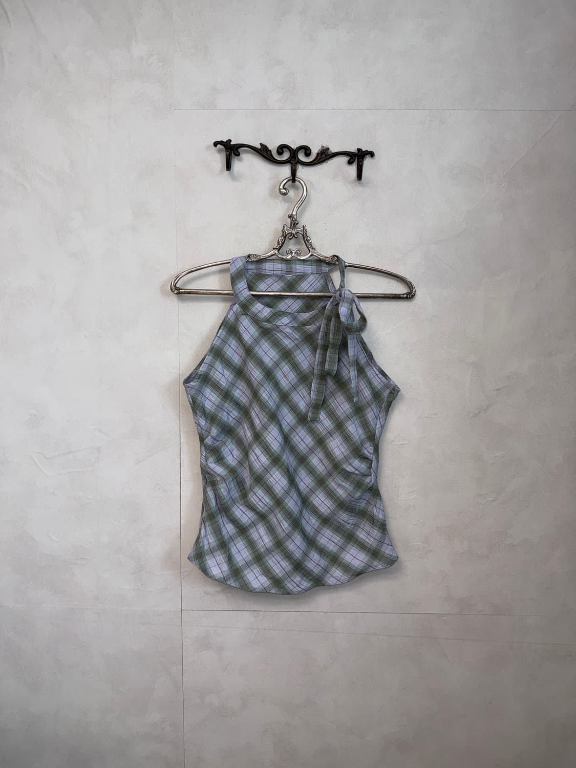 Mute purple green check ribbon 슬리브리스 상품이미지1