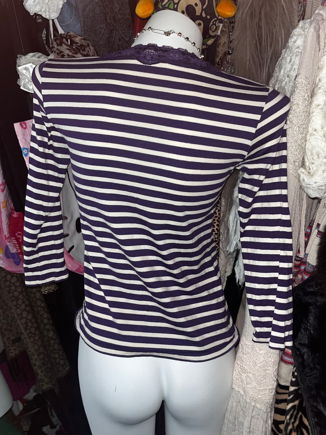 y2k 키치 퍼플 단가라 레이스 긴팔 상품이미지3