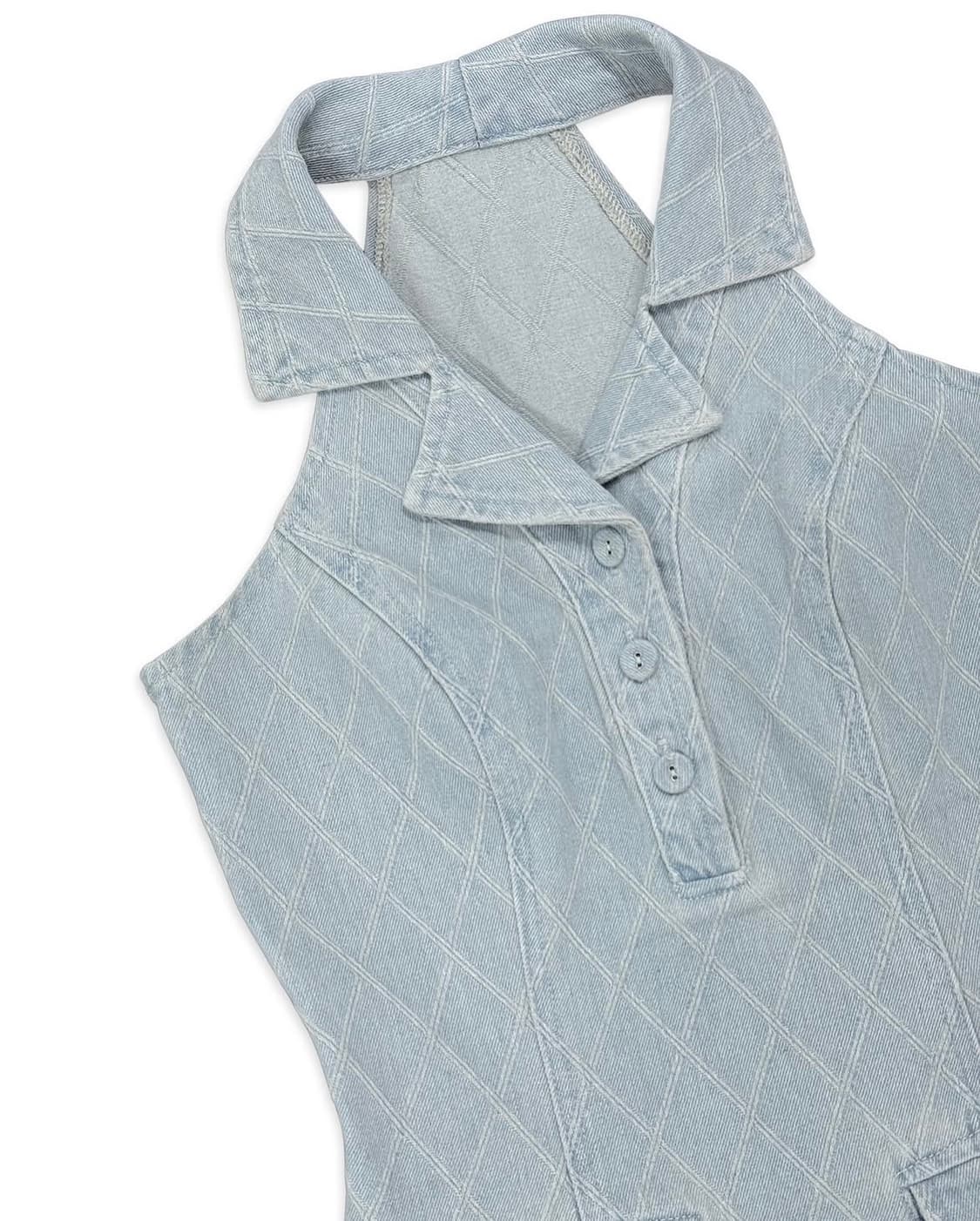 (새상품) 페일제이드 데님 자카드 홀터 드레스 원피스 연청 S  상품이미지9