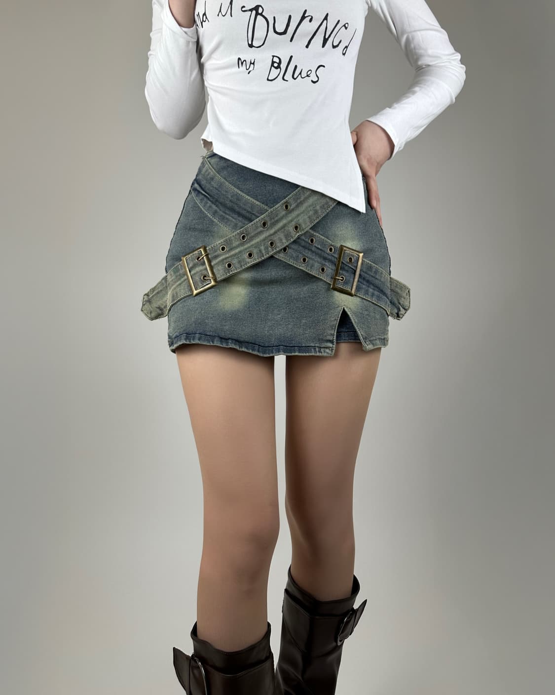 워싱 데님 트윈 치마바지 상품이미지1