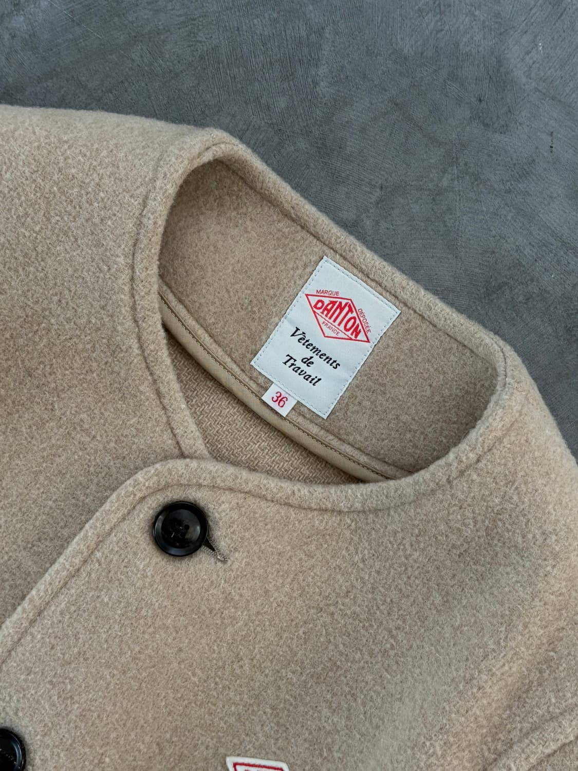 Danton 단톤 베이지 논 카라 울 자켓 상품이미지3