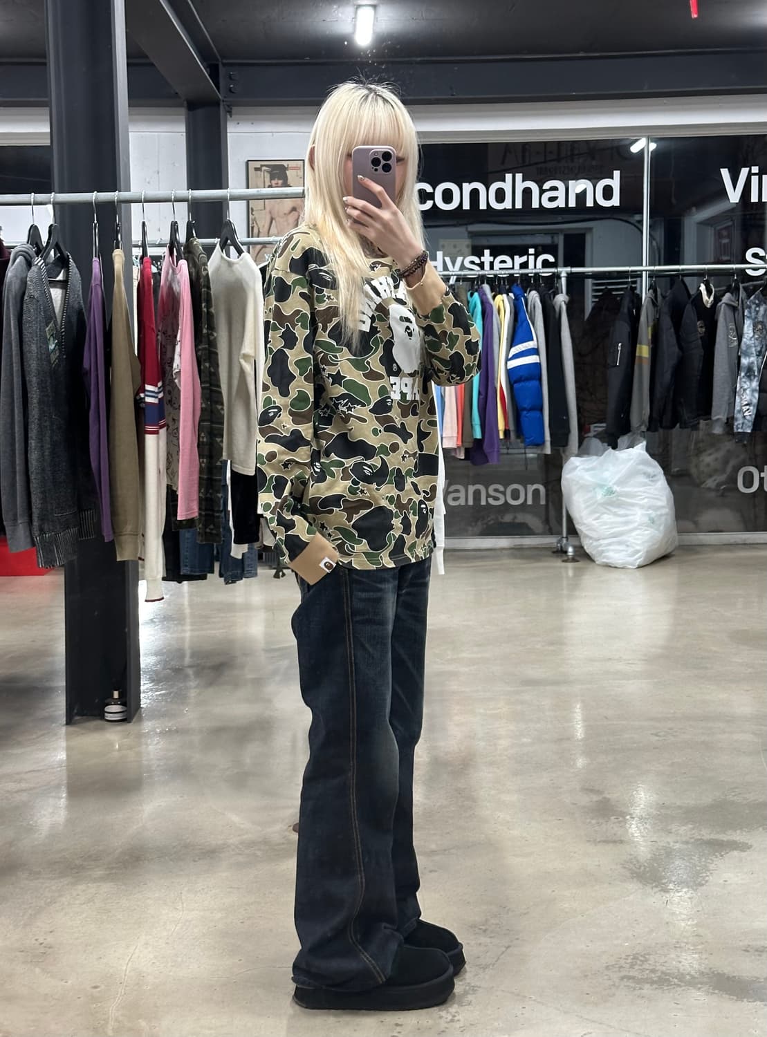 베이프 스타 카모 컬리지 롱슬리브 긴팔 티셔츠 상품이미지2