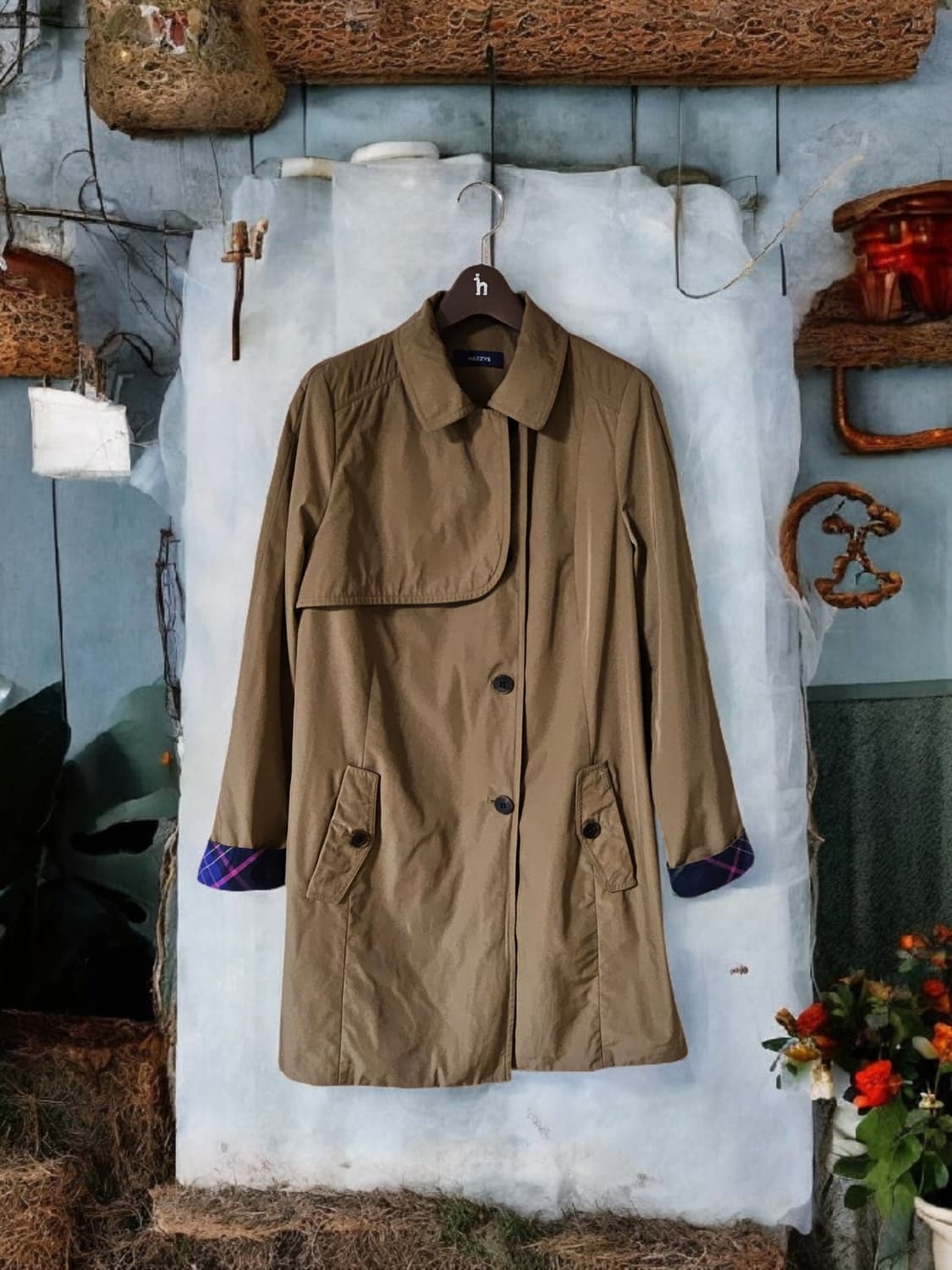 헤지스 브라운 폴리 100 싱글 여성 하프코트 55 / 상태좋음 상품이미지1