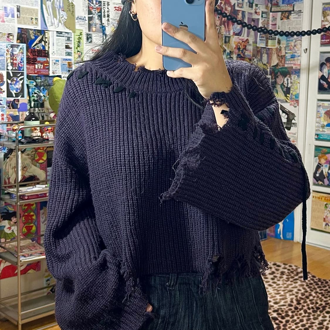 JPN 엑시즈팜 퍼플 그런지 크롭 니트 상품이미지2