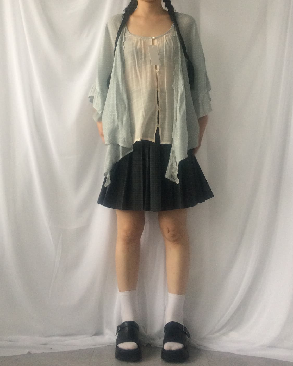Dot pattern frill layered cardigan 상품이미지10
