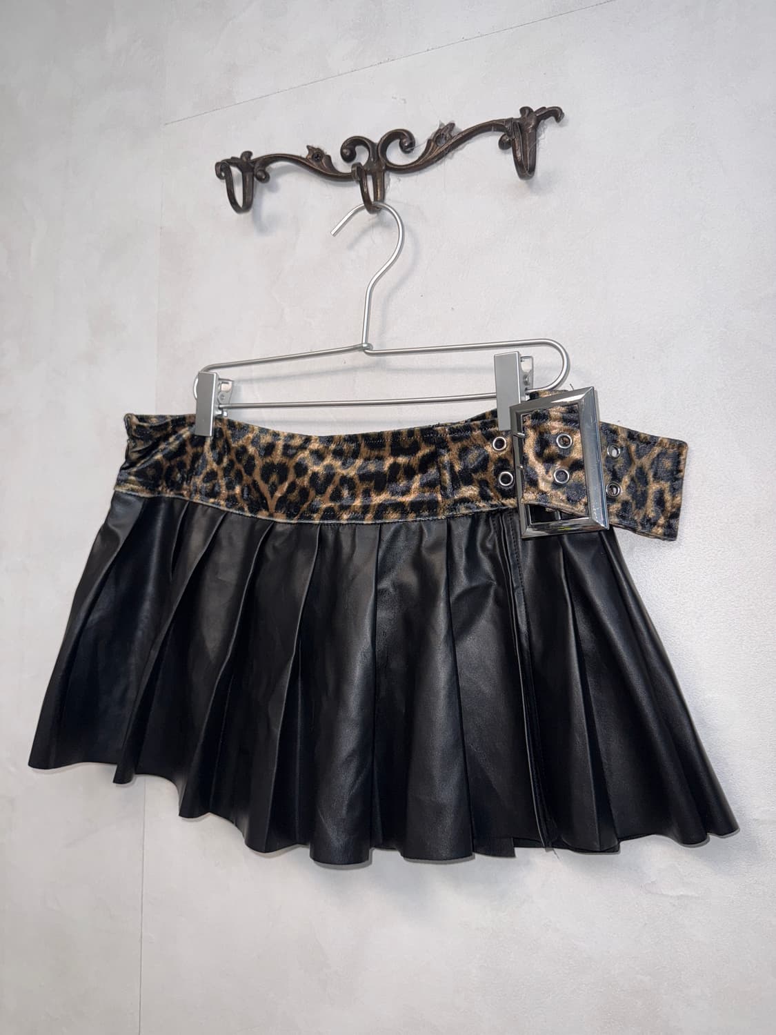 Black leopard belted pleats mini skirt 상품이미지2