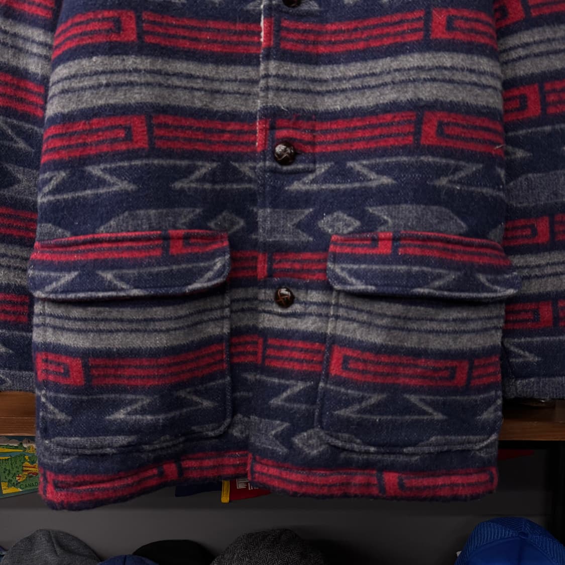 80s 켄터키 카디널 네이티브 아즈켓 패턴 쉐르파 코트 자켓 N241 상품이미지4