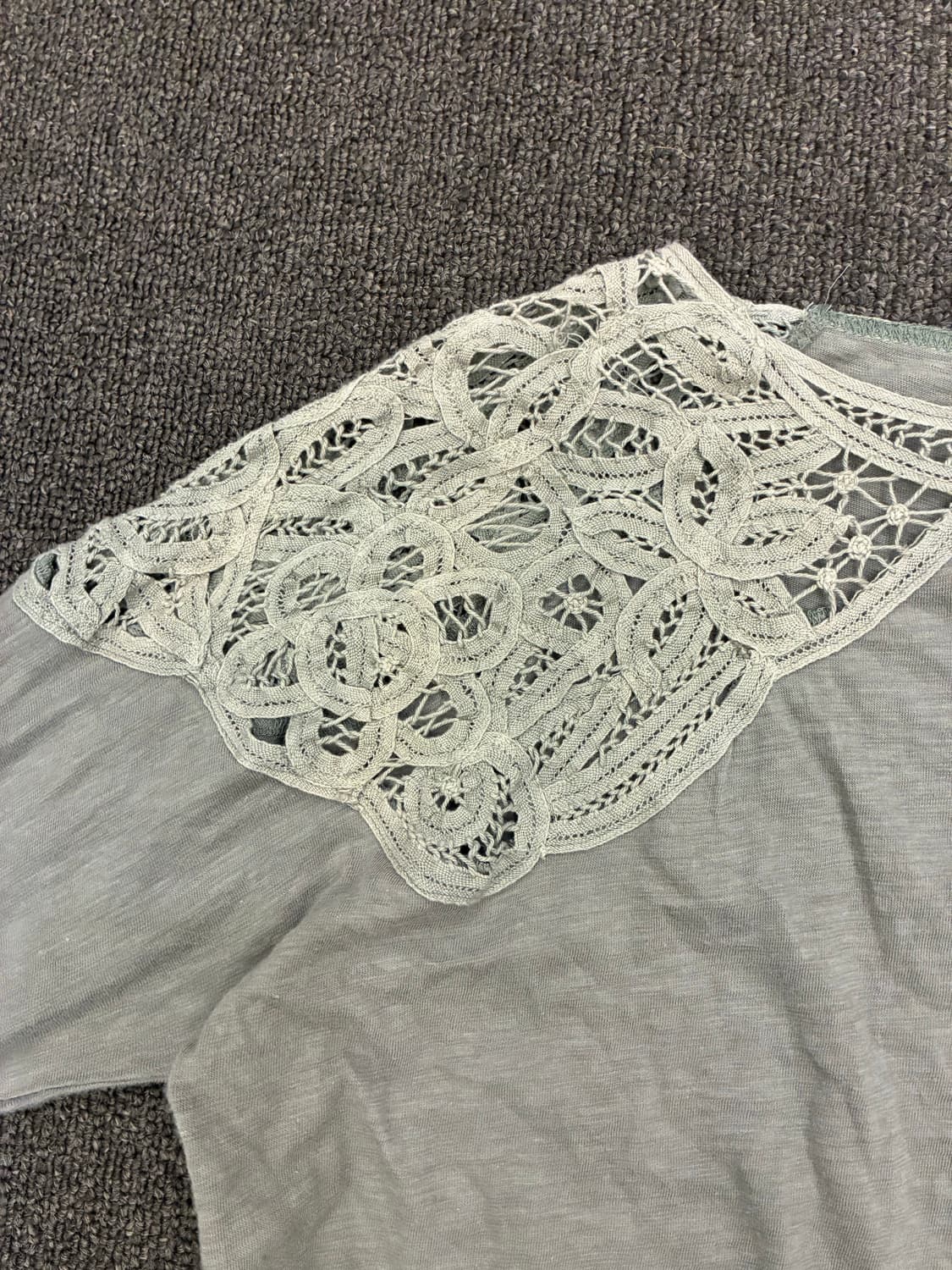 OS)Japanese vintage 여성 꽃 레이스 디테일 오프숄더 롱슬 상품이미지3