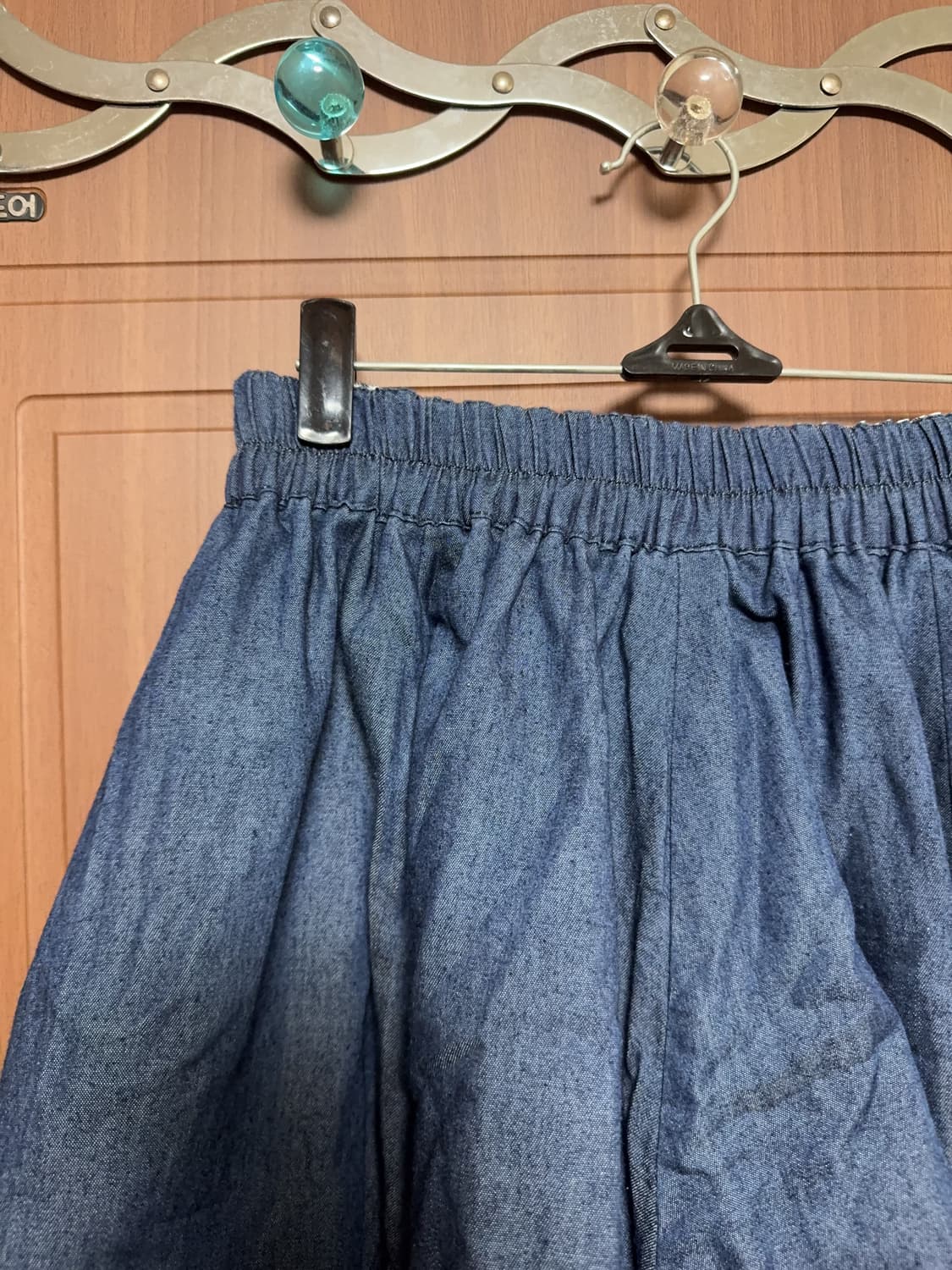 모리걸 하구미 일본 빈티지 화이트 체크 플레어 리버시블 데님 스커트 상품이미지4