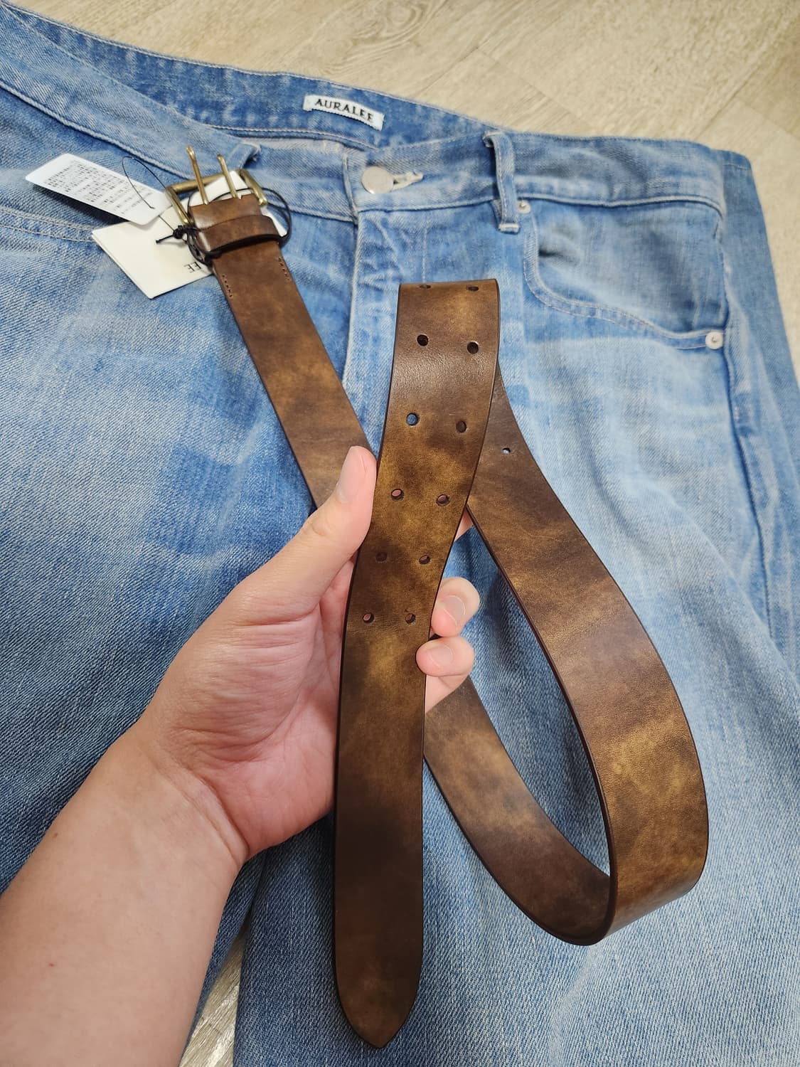 오라리 투홀 버클 벨트 브라운 s 상품이미지8