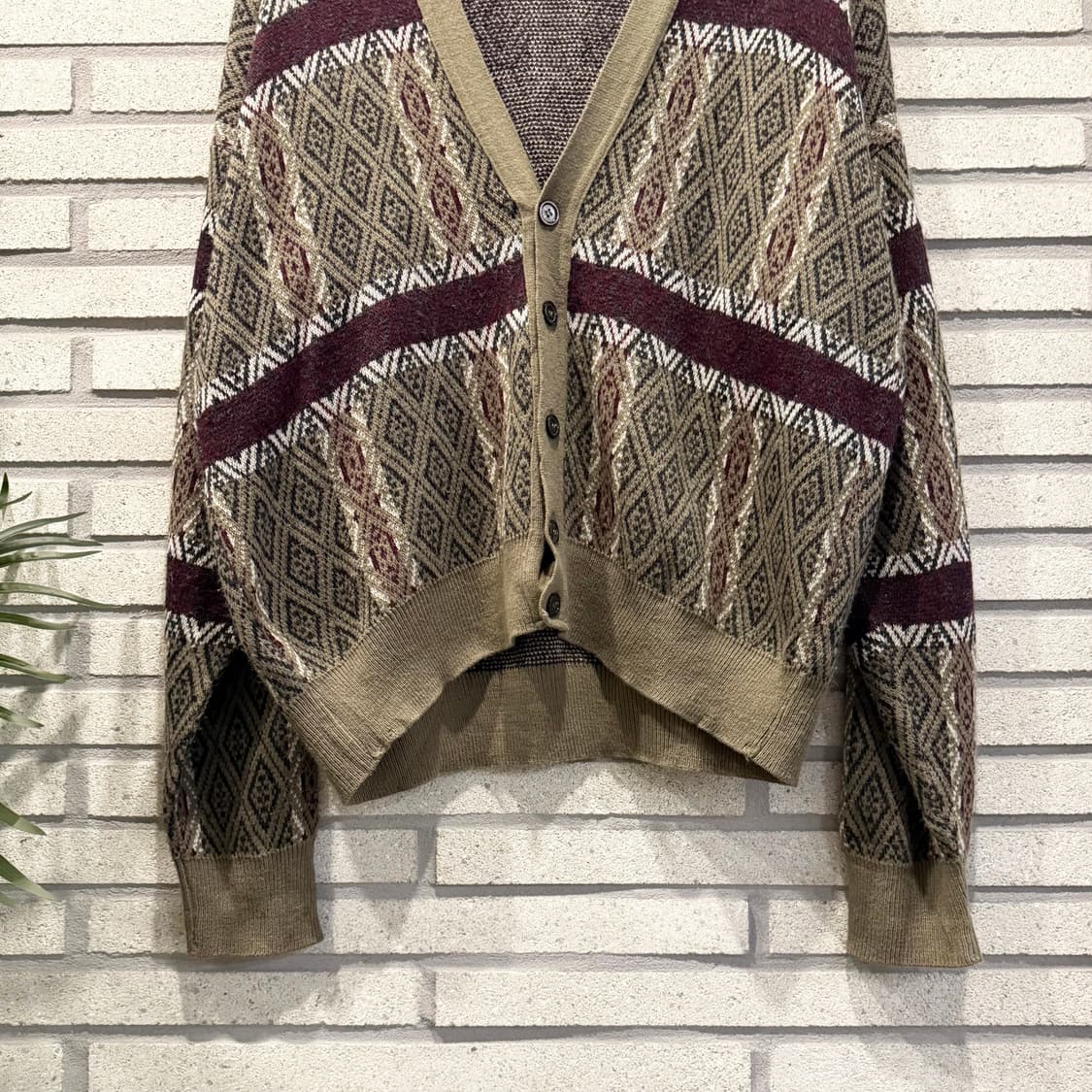 EURO VINTAGE 에스닉 아가일 니트 가디건 자카드 패턴 디테일 상품이미지4