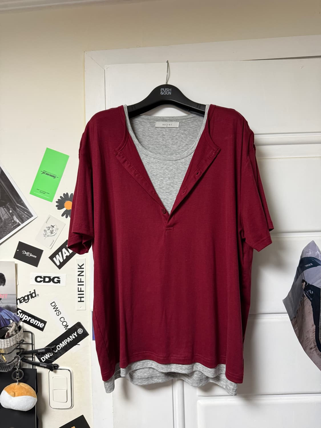 레이어드 헨리넥 하프 슬리브 티셔츠 (와인그레이) 상품이미지2