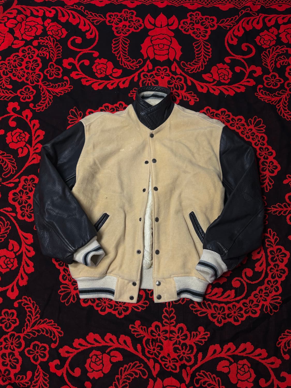Leather ivory varsity jacket 상품이미지1