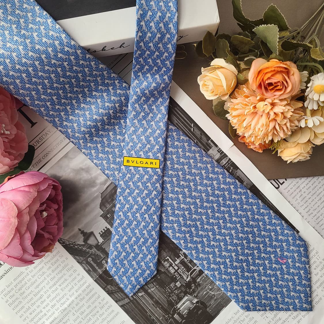 불가리 블루 애니멀 패턴 세븐폴드 넥타이 9.7cm A+~A등급 g5
 상품이미지3