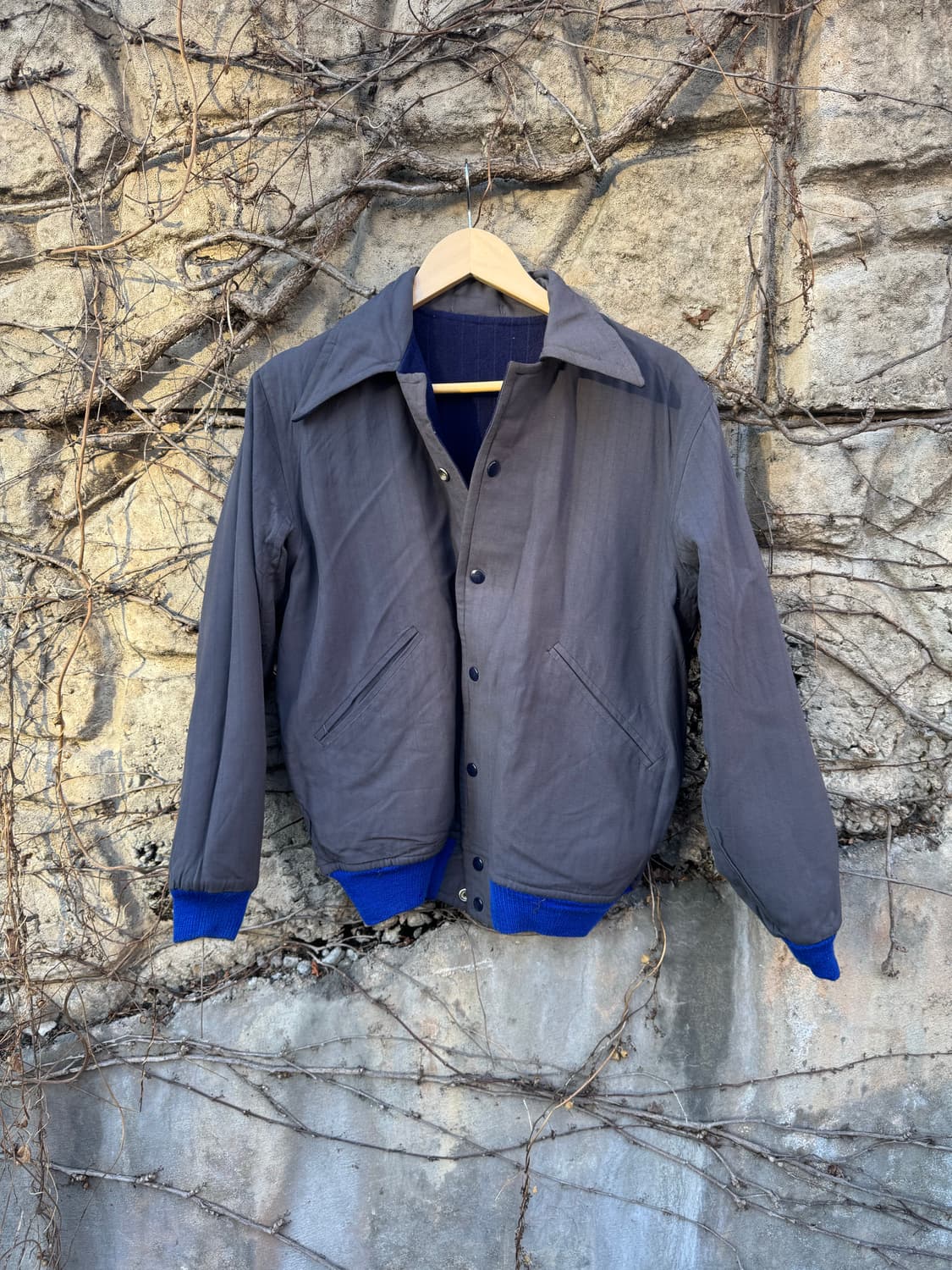 80~90s 빈티지 리버시블 울 코튼 봄버 블루종 워크 자켓 상품이미지2