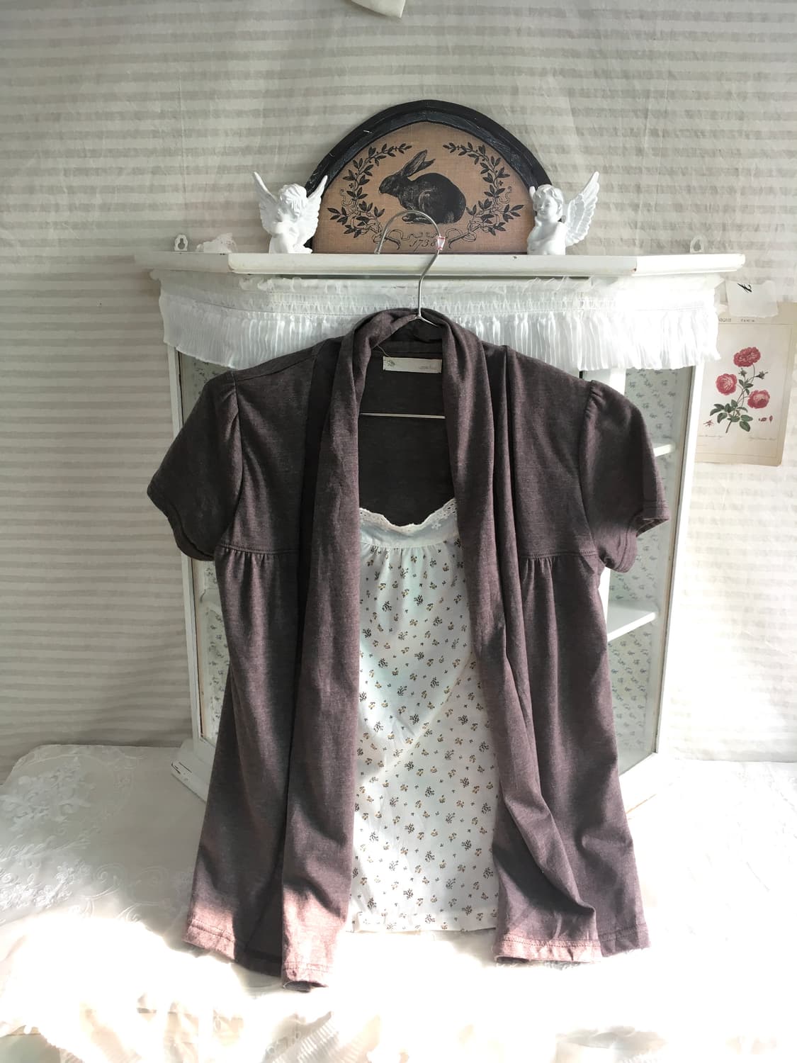 빈티지 코코아 모리 잔꽃 레이어드 탑 상품이미지5