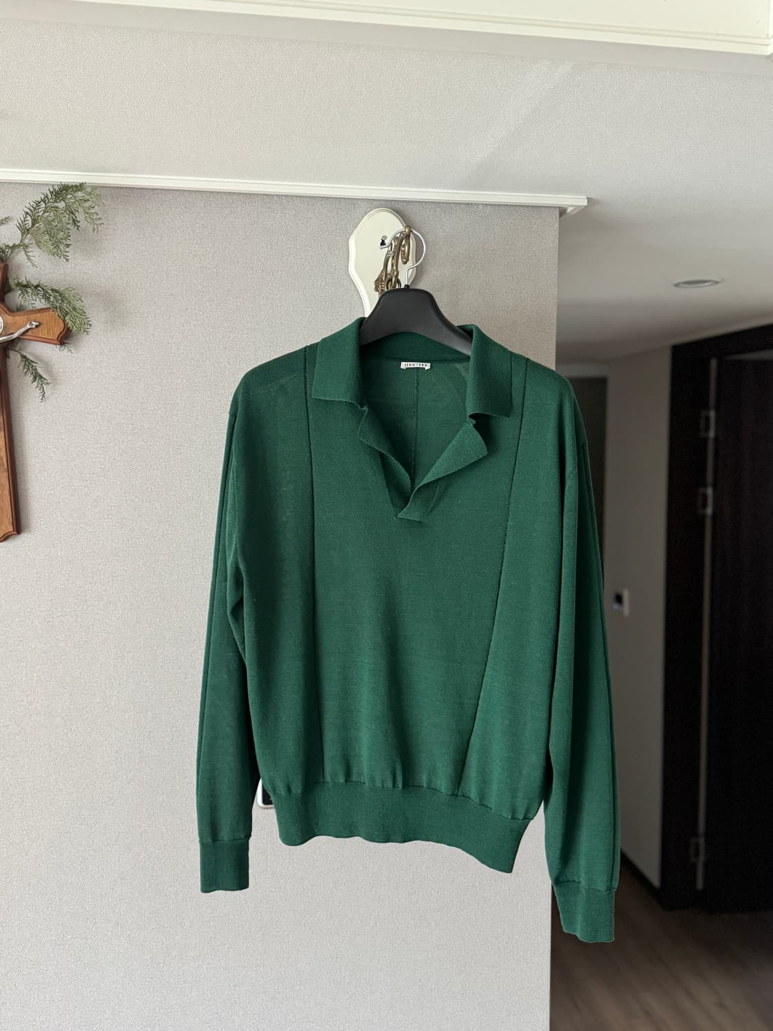 렉토 25SS 오픈카라 대디 니트 폴로 티셔츠 그린 L사이즈 판매 상품이미지1