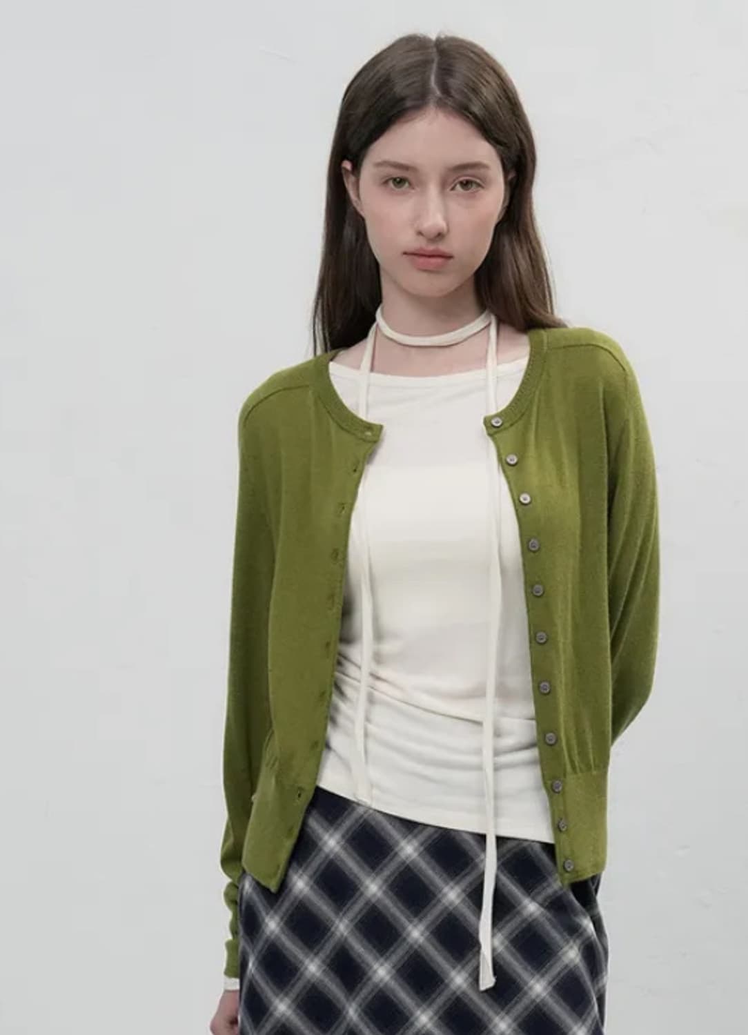 제너럴아이디어 크루넥 가디건 올리브컬러 상품이미지4