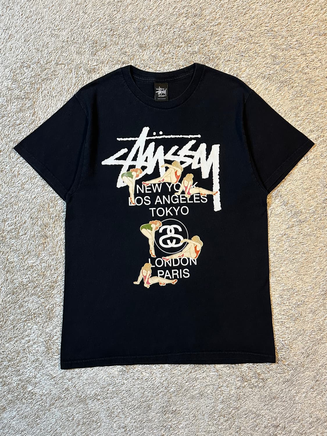 희귀) 스투시 STUSSY 월드투어 핀업걸 반팔 티셔츠 블랙 상품이미지1