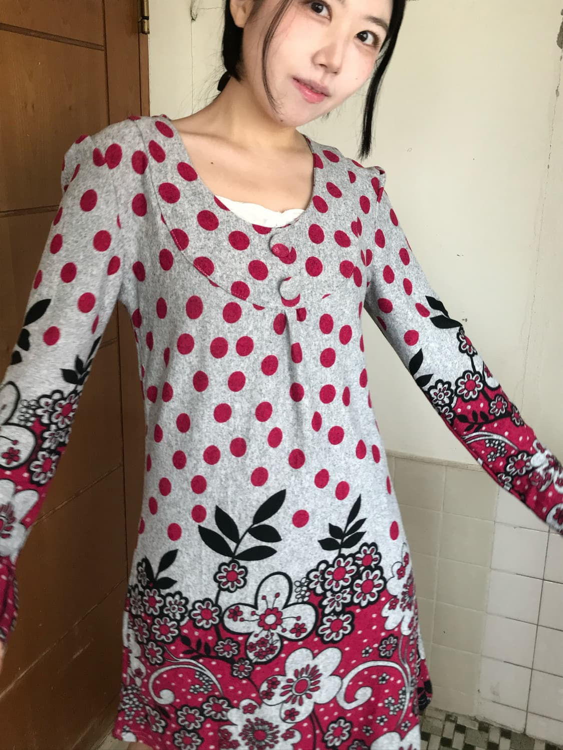 vintage dot flower button dress 상품이미지5