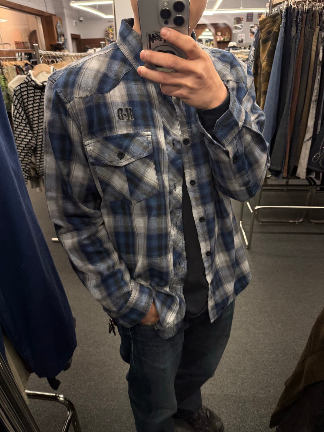 L)할리데이비슨 빈티지 자수 체크 웨스턴 긴팔셔츠 상품이미지1