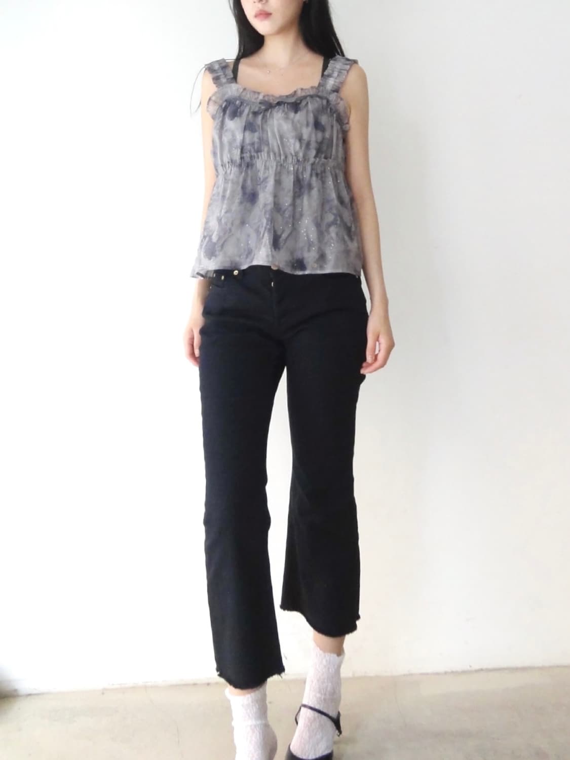 Aurora tube top glitter blouse / gray 상품이미지4