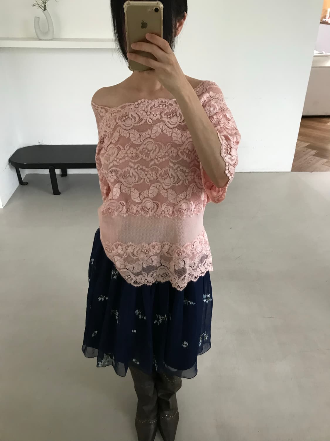 vintage navy pattern skirt (25inch) 상품이미지5