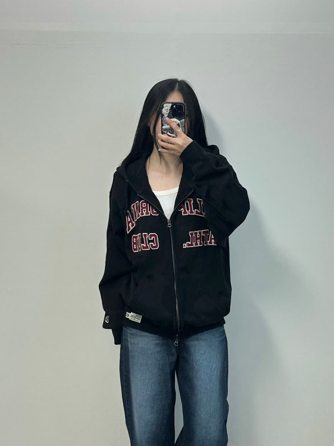 후아유 y2k 와투케 오버핏 블랙 후드집업 상품이미지1