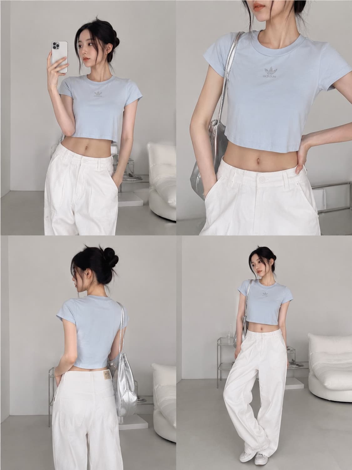 아디다스 🩵스카이 블루🩵 실버 큐빅로고 크롭티 xs 상품이미지3