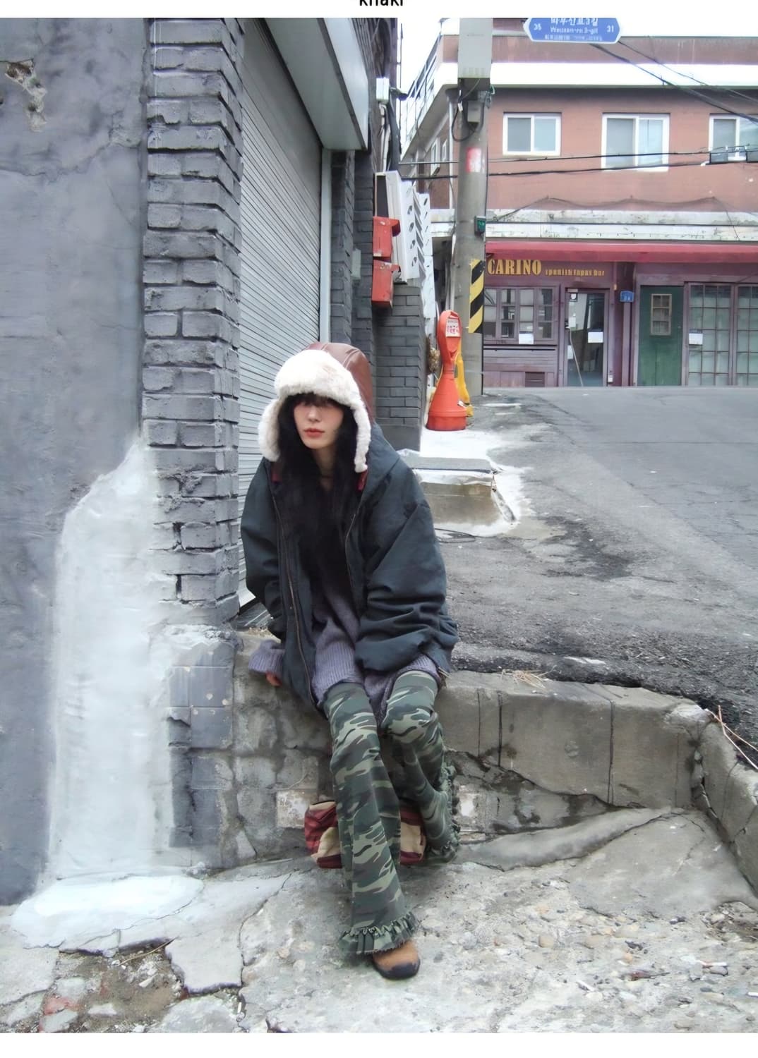 모래하우스 언더 프릴 카모팬츠 카키 상품이미지3