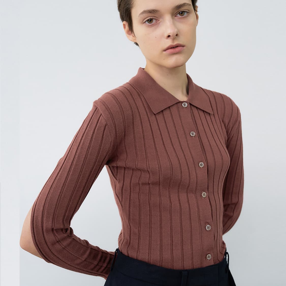 메종마레(MAISONMARAIS ) 카라 골지가디건 55-66  상품이미지4