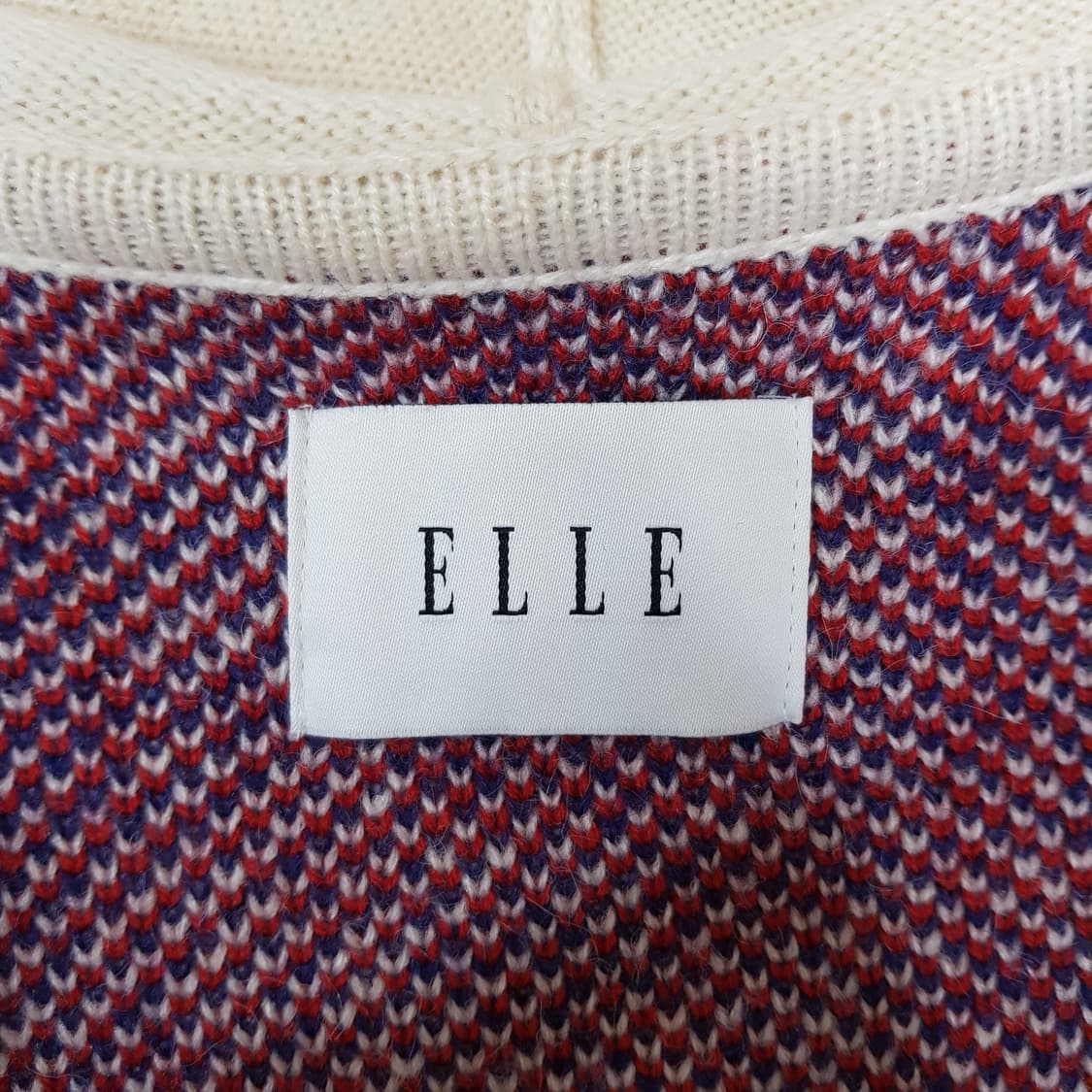 에르 ELLE 체크 패턴 니트 후드 집업 가디건 66사이즈 상품이미지7